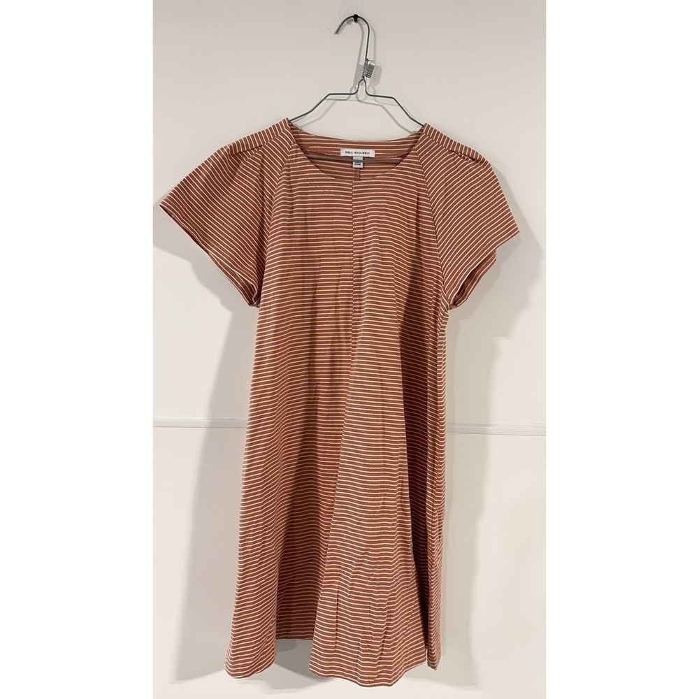 Free Assembly Womens Striped Casual Dress Rust White Short Sleeve Cotton Small